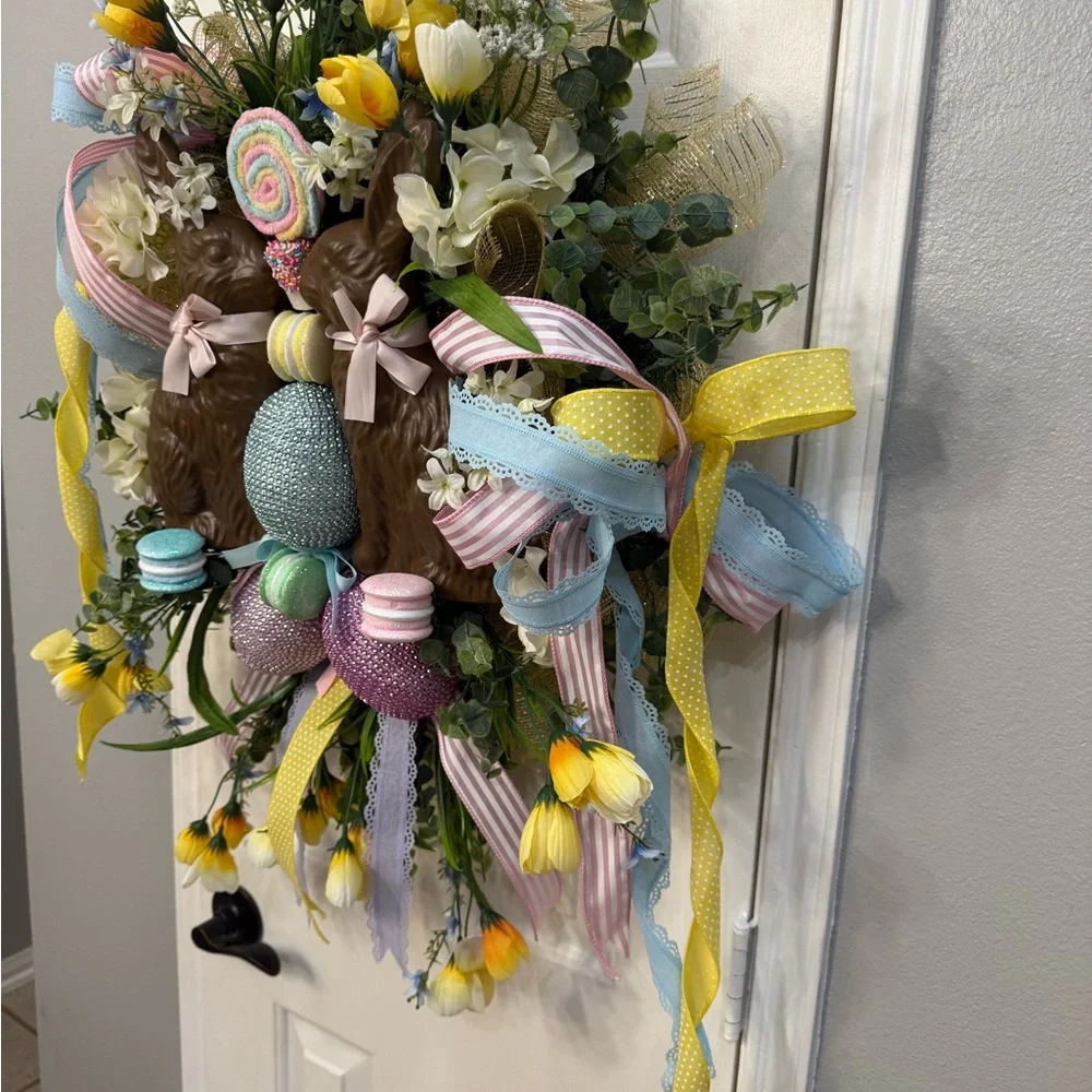 Spring Easter Wreath with Chocolate Bunnies